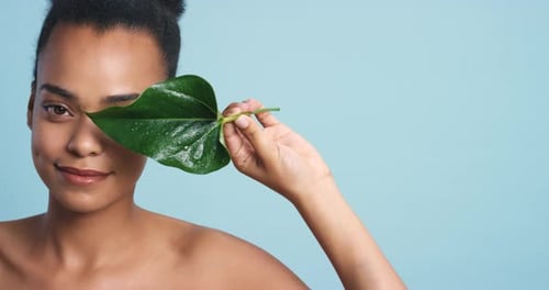 Skincare, black woman and beauty model portrait with healthy, wellness and clear skin with smile