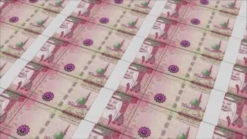 Saudi Riyal Banknotes Stacking and Printing Animation