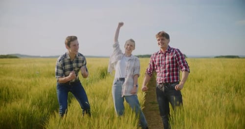 Successful Farmers In Agriculture Field Portrait Harvesting Business Agronomist Wheat Field Agronomy