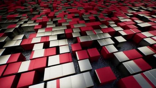 Abstrakter roter und weißer Würfelhintergrund mit geometrischen Mustern