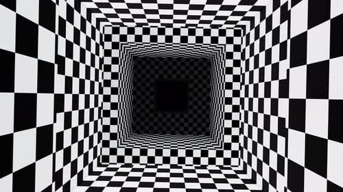 Black and White Square Hypnotic Optical Illusion Checker Tunnel Loop Animation