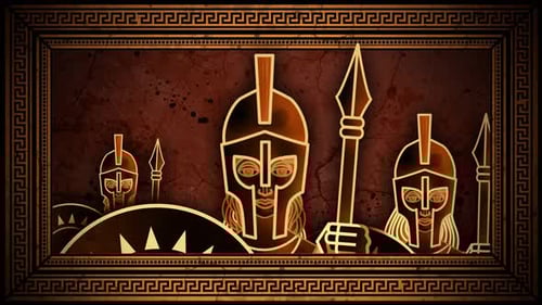 Decorative Greek Warriors Animated Background with Golden Outline