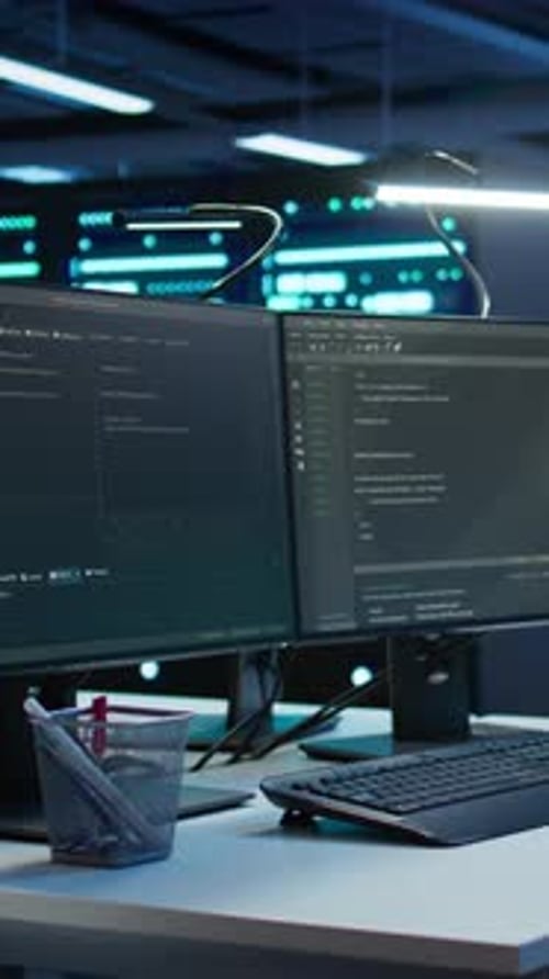 Vertical Video Computer in Data Center Used for Managing Infrastructure Rigs Energy Consumption