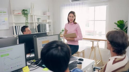 Group of young businessman and businesswoman people working in office.