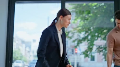 Friendly Businesswoman Meeting Client in Office Closeup Two Business Partners