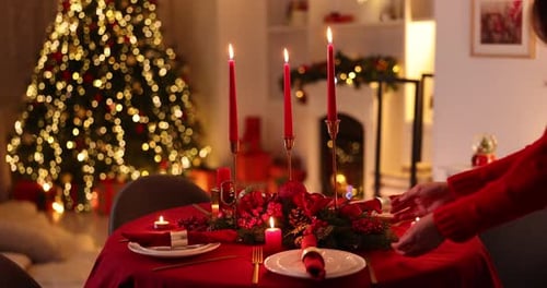 Festive Christmas Table Setting Preparation at Home
