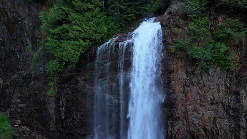Scenic Moody Aerial Shots of Waterfalls, Rivers, and Evergreen Forests in the Pacific Northwest