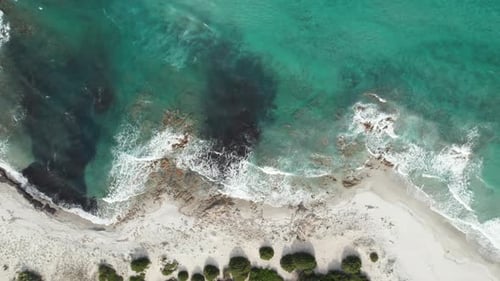 (Top view) Aerial view drone over beach sea with powerful sea waves. Beach sand and amazing sea. Sar