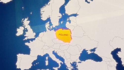 Animated Europe Map Highlighting Poland with Pulsing Glow