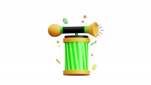 3D Animated Party Air Horn with Confetti Burst