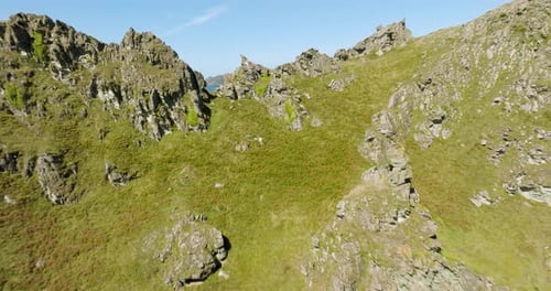 Aerial View of a Rugged Coastline and Ocean