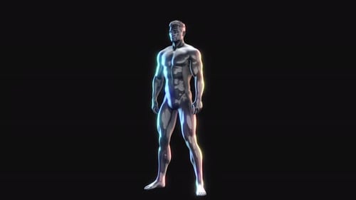 Futuristic 3D Man Squatting Fitness Animation