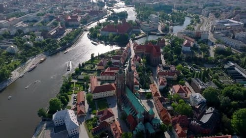 Wrocław Old Town. 4k aerial footage