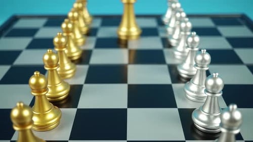 Close Up of Gold and Silver Chess Pieces