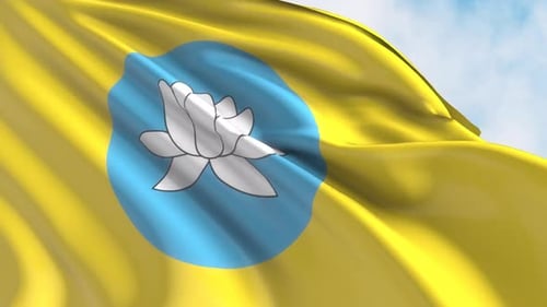 Realistic Waving Flag with White Lotus Symbol