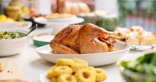 Holiday Dinner Feast with Roasted Turkey and Sides