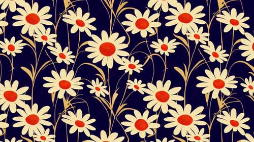 Abstract Hand Drawing Retro Large Daisy Flowers
