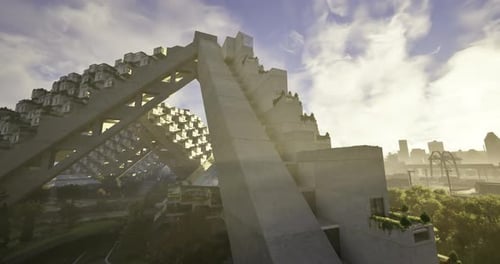 Urban Landscape Featuring Innovative Architectural Design Under Sunrise Sky