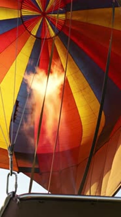 Hot Air Balloon Flight Burner Close Up on Africa Safari, Fire Burning Close Up on Hot Air Balloon Ri