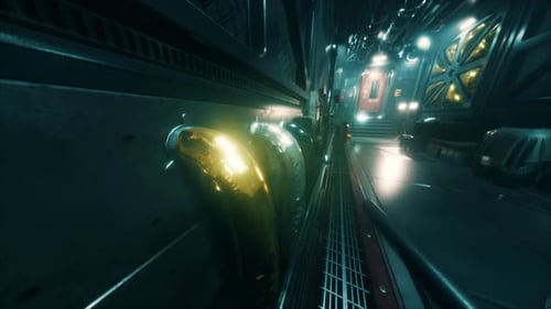 Science-Fiction-Szenen mit Metallkanälen in Raumfahrzeugen