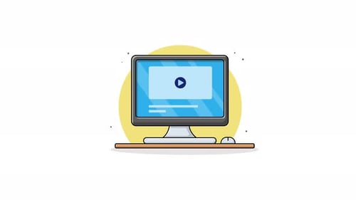 Animated Computer Monitor with Flat Design Media Player Interface