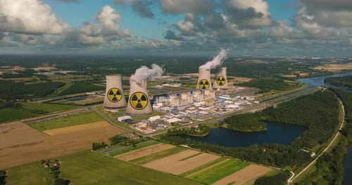 Aerial Drone Shot Nuclear Power Plant