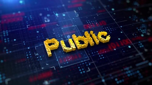 3D Pixelated Public Text on Digital Network Background