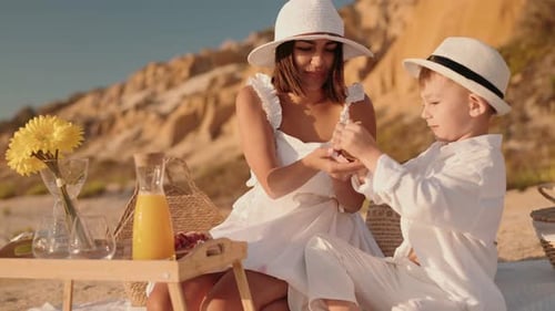 Mother And Son Beach Picnic