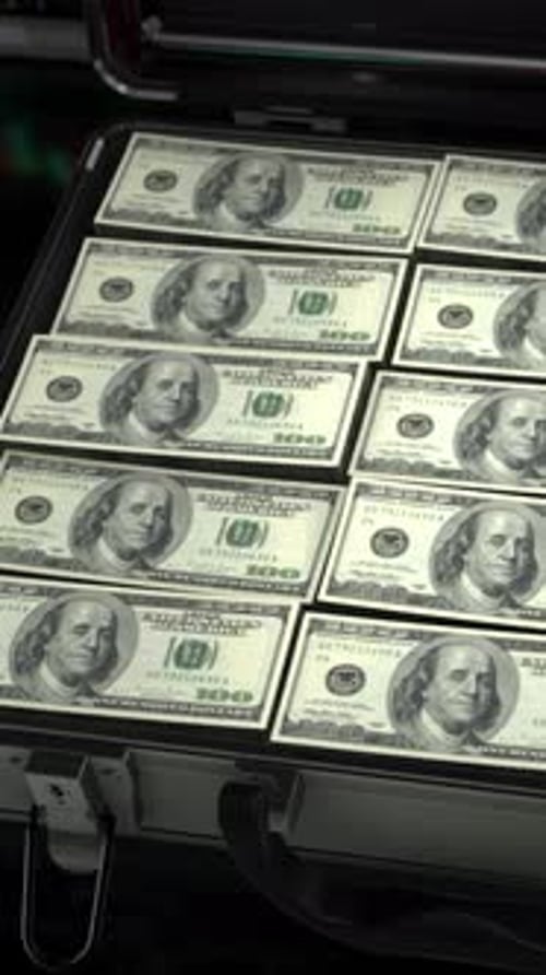 Vertical Futuristic Finance HUD Money Briefcase Cash Reveal Animation