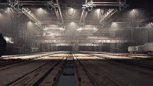 Futuristic Industrial Hangar Camera Flythrough Animation