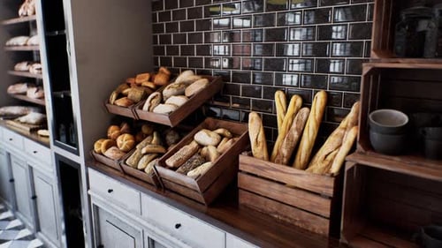 Fresh Bread on Shelves in Bakery