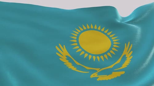 Kazakhstan National Flag Waving in Realistic Motion
