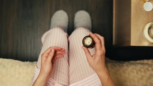 Pills and Vitamins Macro Close Up View of Womans Hands Holding Plenty of Different Drugs Painkillers