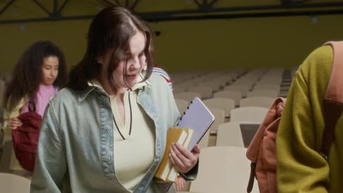 Diverse Undergraduates Sitting down at Desk in Lecture Hall