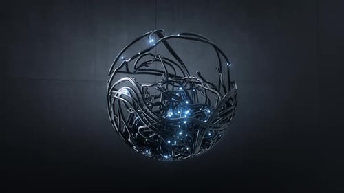 Futuristic Glowing Sphere Made of Intertwined Plastic Cables