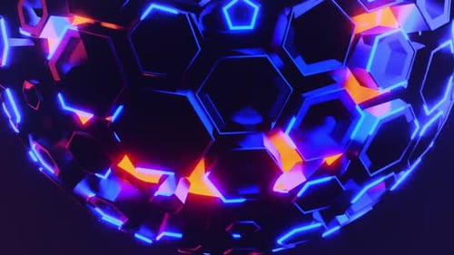 Energetic Pulsating Neon Hexagon Sphere Background Loop