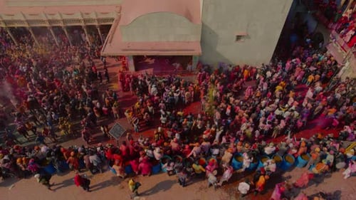Aerial view of Shri And Baba Temple in Nandgaon, Uttar Pradesh, India.