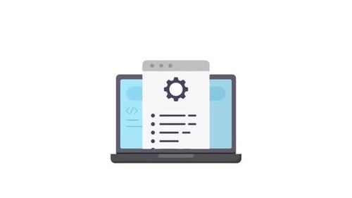 Animated Flat Design Laptop with Document and Settings Icon