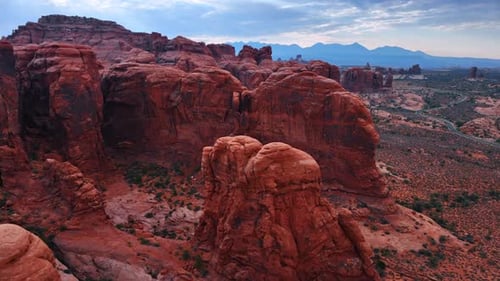 Spotted red canyons of the Arches national Park, Utah, USA.