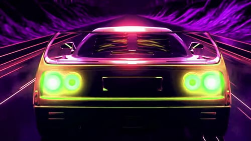 Une voiture roule à toute vitesse sur une route violette
