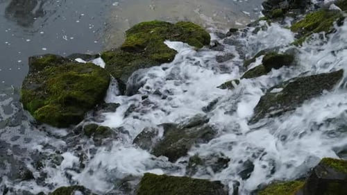 Slow Motion Footage of Flowing Waterfall Closeup Showing the Movement of Water Mountain Waterfall