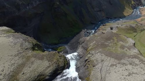 Aerial view of Haifoss waterfall, Iceland.