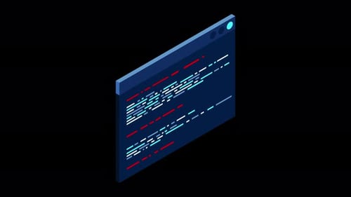 Isometric coding screen animation. Coding programming technology. Programming concept