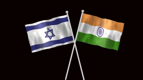 Israel and India Flag Waving Alliance 3D Animation
