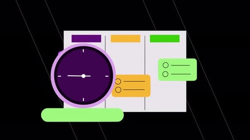 Flat Design Kanban Board with Animated Clock Task Management