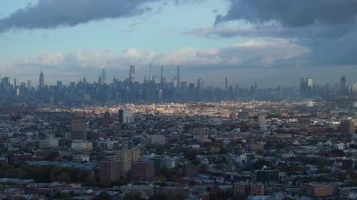 Aerial view of Midtown Manhattan at sunrise. Shot on an autumn morning in New York City.