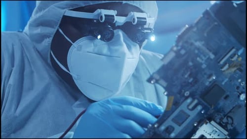Africanamerican Microelectronics Engineer Works in a Modern Scientific Laboratory on Computing