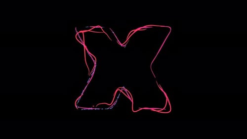 Letter X made of multicolor neon curves and lightnings on alpha. Loop 4k clip.