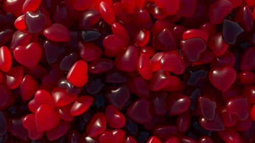 Fluid Animation of Red Glossy Hearts for Love and Romance Background