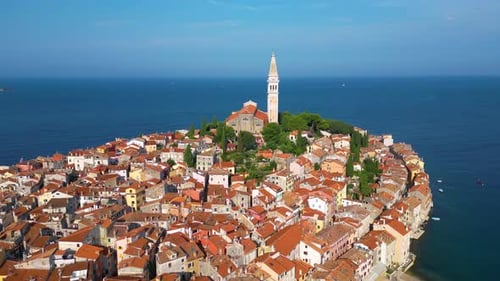 Rovinj Croatia Aerial View of Church of Saint Euphemia Istria Summer Day